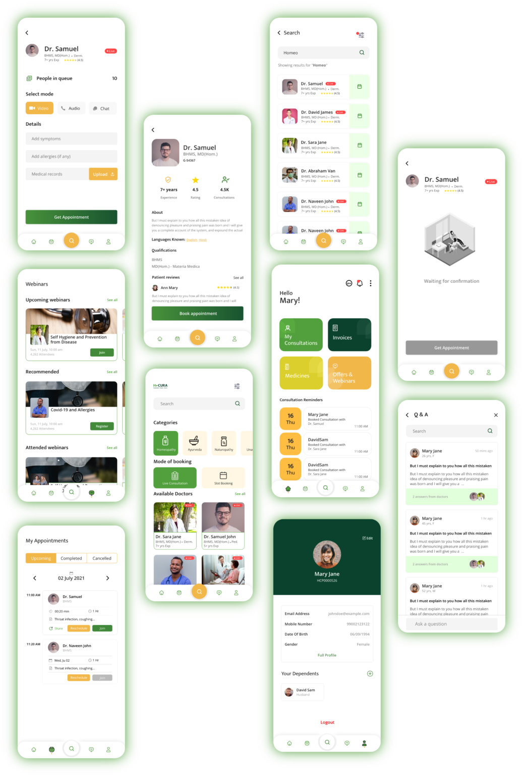 Synclovis Systems Top mobile and web application developement company- Homeocare UI All Screens