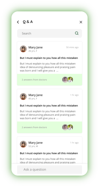 Synclovis Systems Top mobile and web application developement company- Homeocare QandA screen