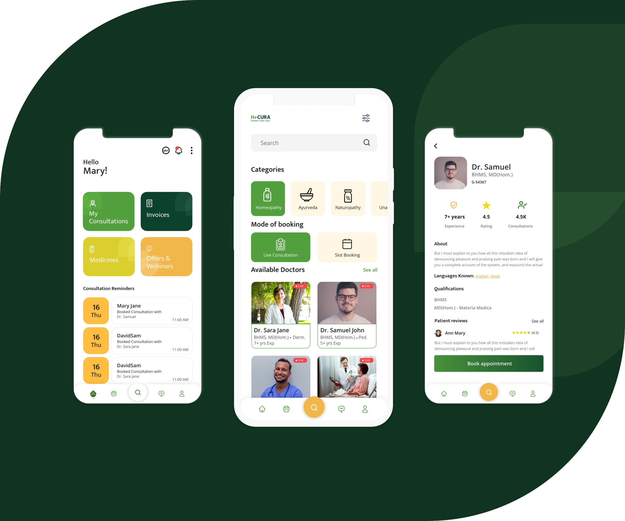 Synclovis Systems Top mobile and web application developement company- Homeocare mobile screen